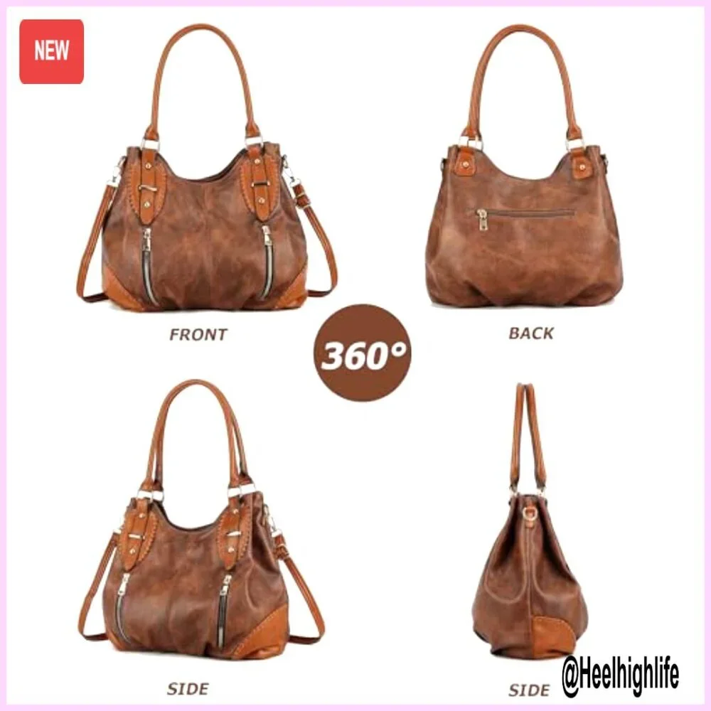 Vintage PU Leather Hobo Shoulder Bag Tote with Adjustable Strap